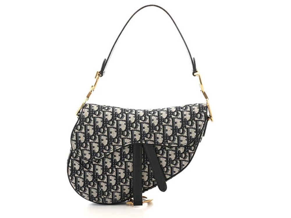 Christian Dior Trotter Shoulder Bag Canvas x Calfskin Navy Blue
